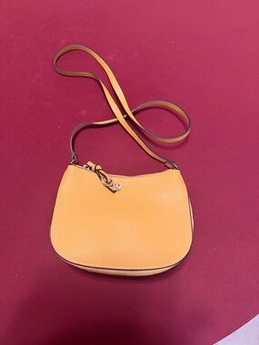 Yellow Pebble Leather Crossbody Bag with Adjustable Strap
